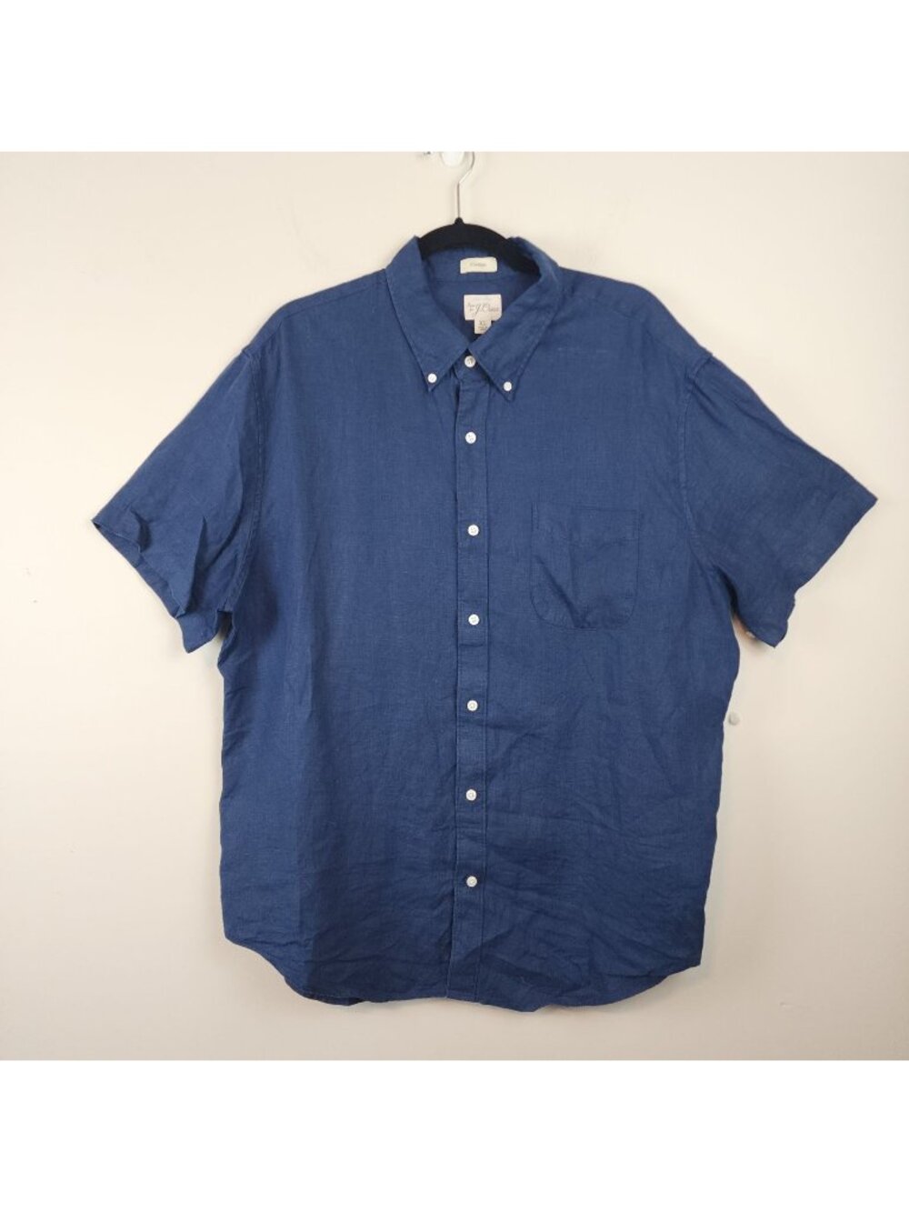 J.Crew Irish Linen Navy Blue Short Sleeve Shirt sz XL men
